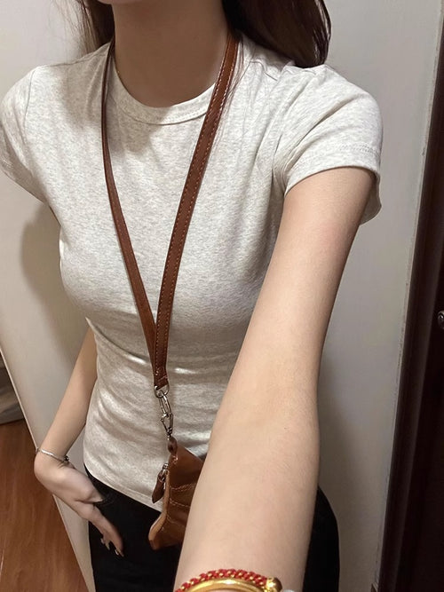 Basic Crew Neck Crop T‑Shirt | Slim Fit Short Sleeve Solid Layering Tee