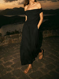 Women's off-shoulder pleated long dress